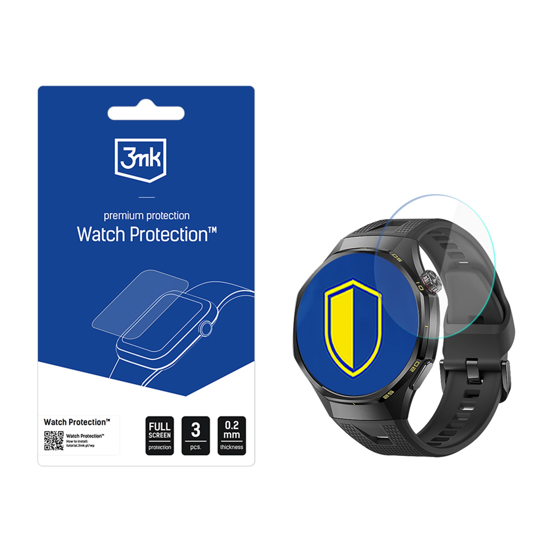 Hybridglas für Huawei Watch GT7 46mm, 3mk Watch Protection, 3 Stück