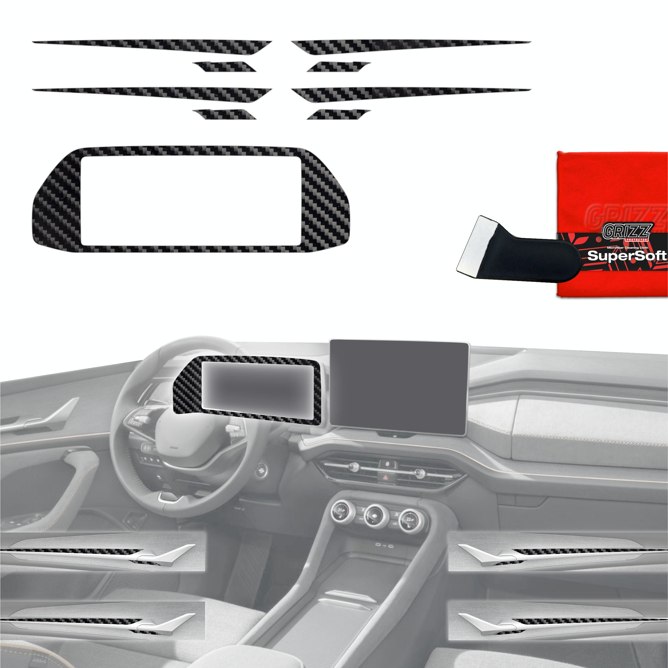 5in1 Schutzfolien Grizz Protector für Armaturenbrett - Skoda Kodiaq 2 (2024-2026) Carbon Optik Glanz