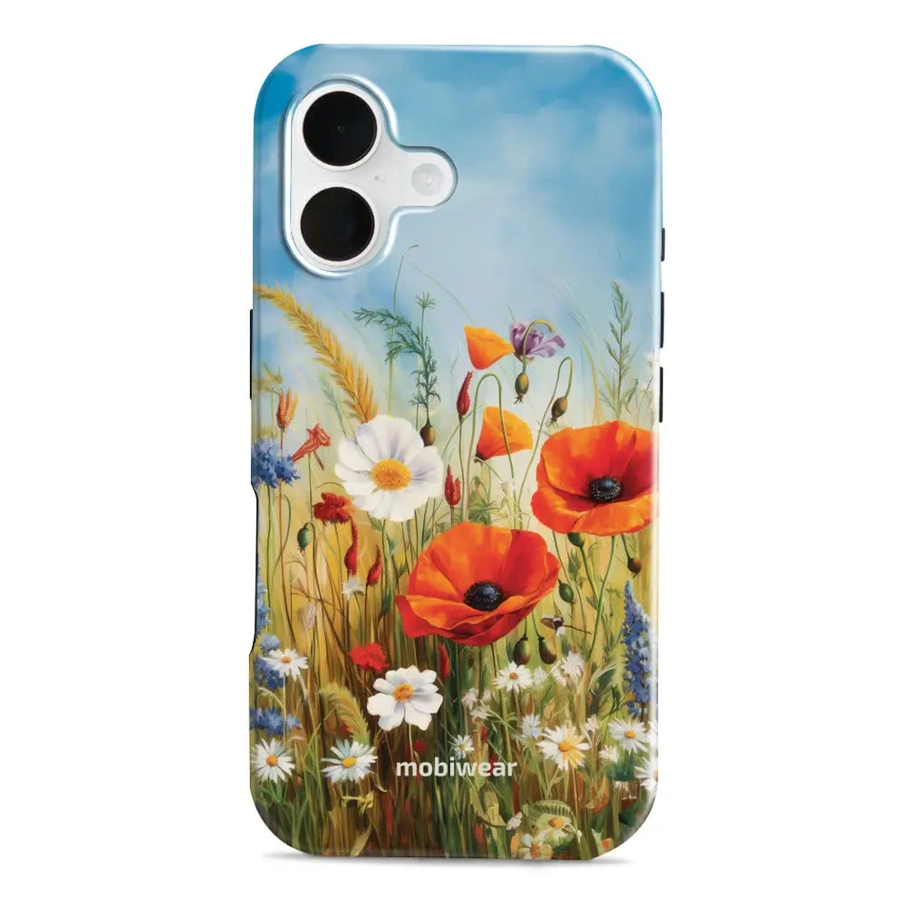 Handyhülle für iPhone 16, Mobiwear Elite Pro, Wiesenblumen
