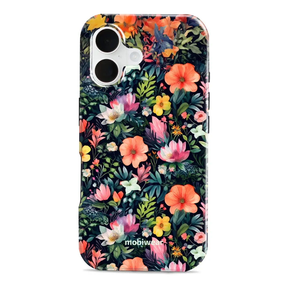 Handyhülle für iPhone 16, Mobiwear Elite Pro, Bunt-Blumig