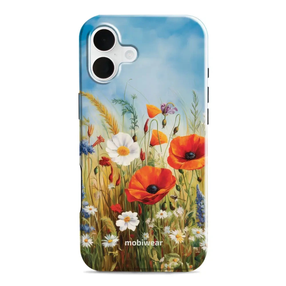 Handyhülle für iPhone 16 Plus, Mobiwear Elite Pro, Wiesenblumen