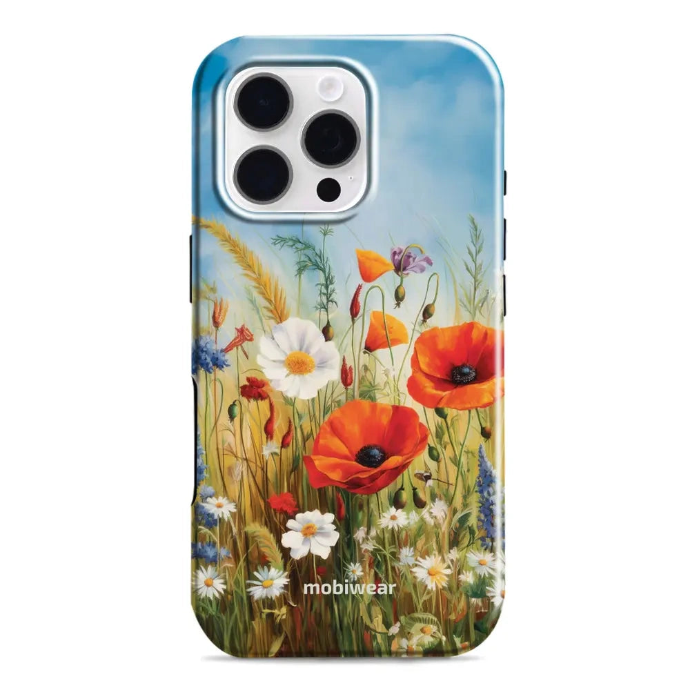 Handyhülle für iPhone 16 Pro, Mobiwear Elite Pro, Wiesenblumen