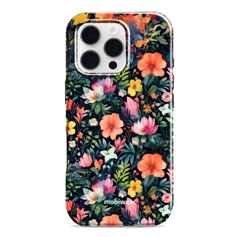 Handyhülle für iPhone 16 Pro, Mobiwear Elite Pro, Bunt-Blumig