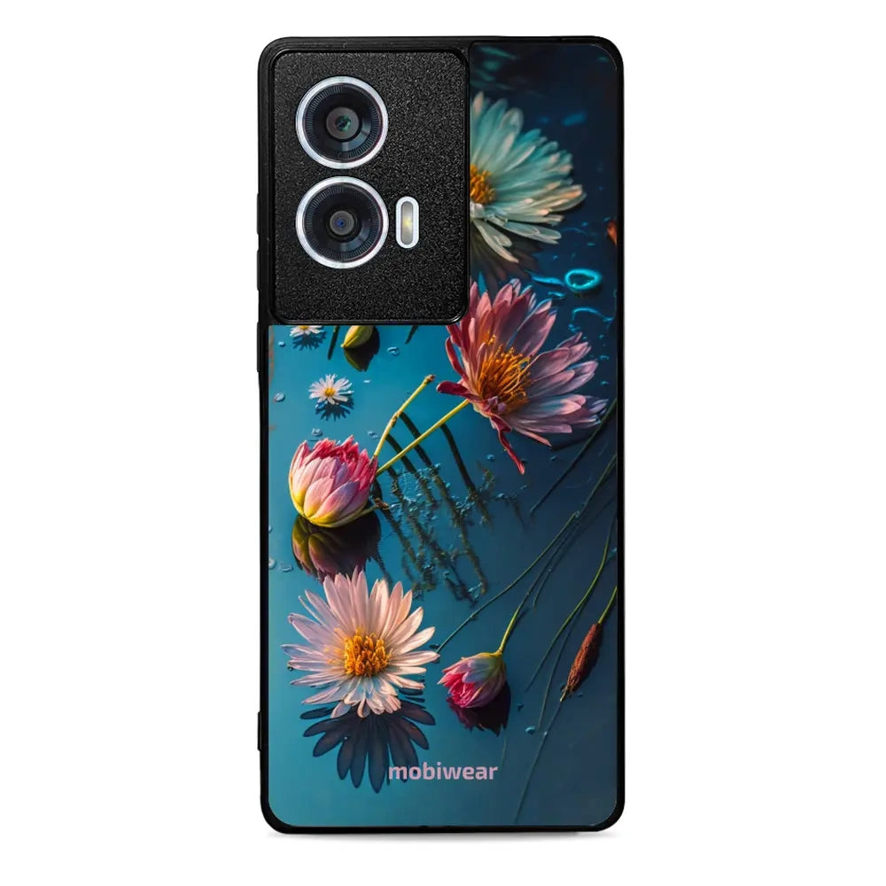 Handyhülle für Motorola Edge 50 Fusion, Mobiwear Glossy Case, Blau-Blumig
