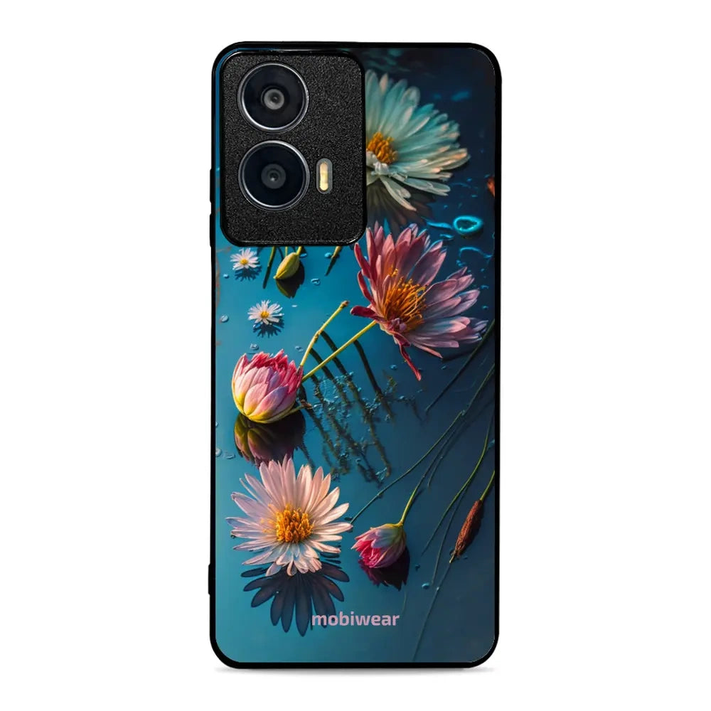 Handyhülle für Motorola Moto G04, Mobiwear Glossy Case, Blau-Blumig
