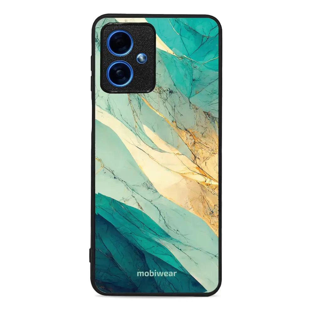 Handyhülle für Motorola Moto G54 5G, Mobiwear Glossy Case, Türkis-Marmor