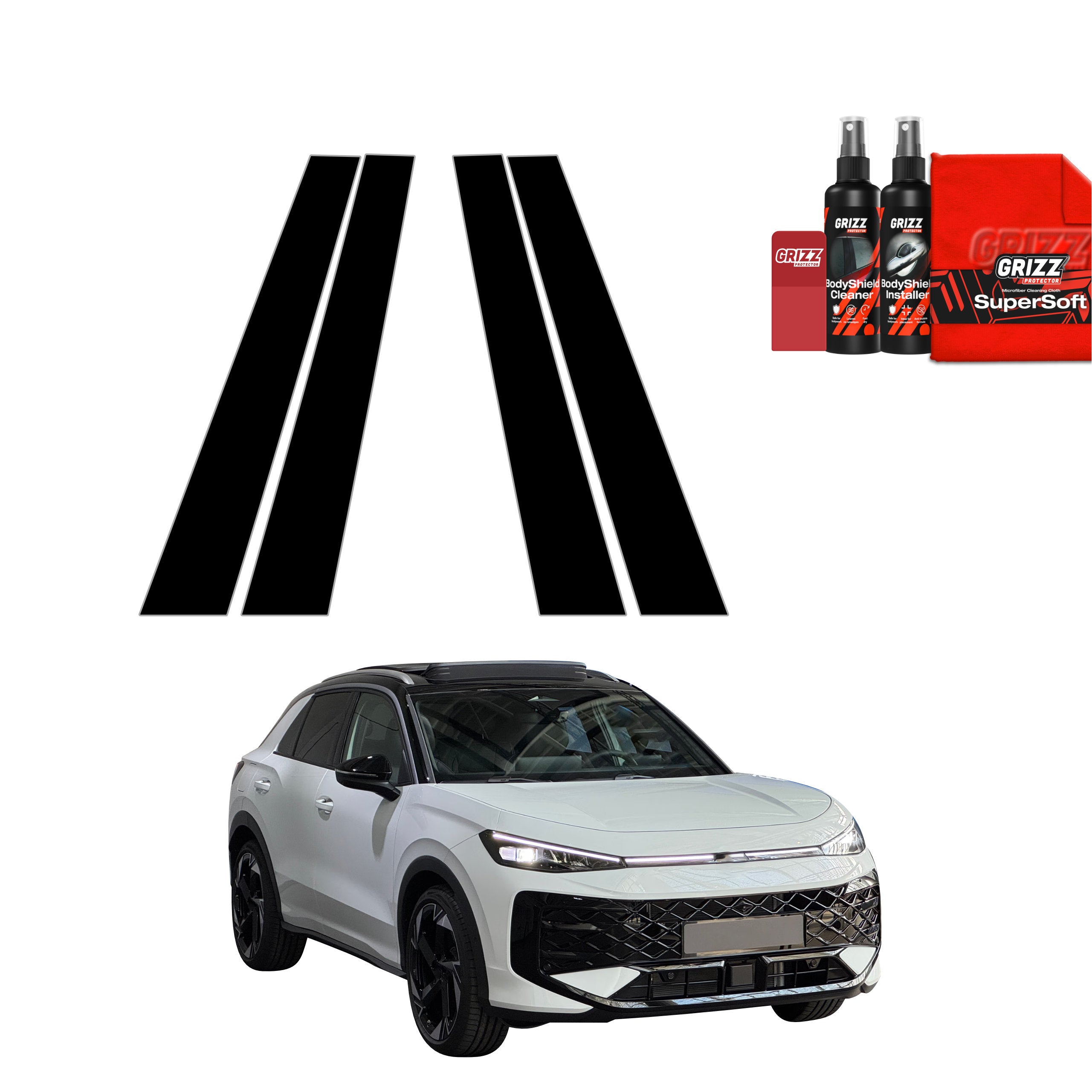 4in1 Schwarze Schutzfolie Grizz Protector für B-Säule - Volkswagen T-Roc (2025-2026)
