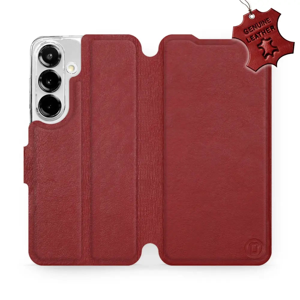 Echtleder Handyhülle für Galaxy S25, Mobiwear Leather, Dunkelrot
