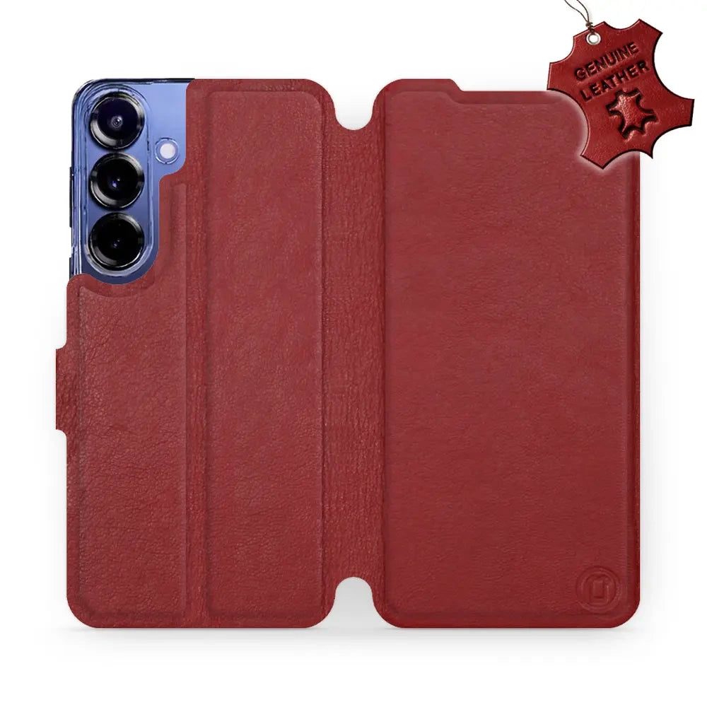 Echtleder Handyhülle für Galaxy S25 Plus, Mobiwear Leather, Dunkelrot