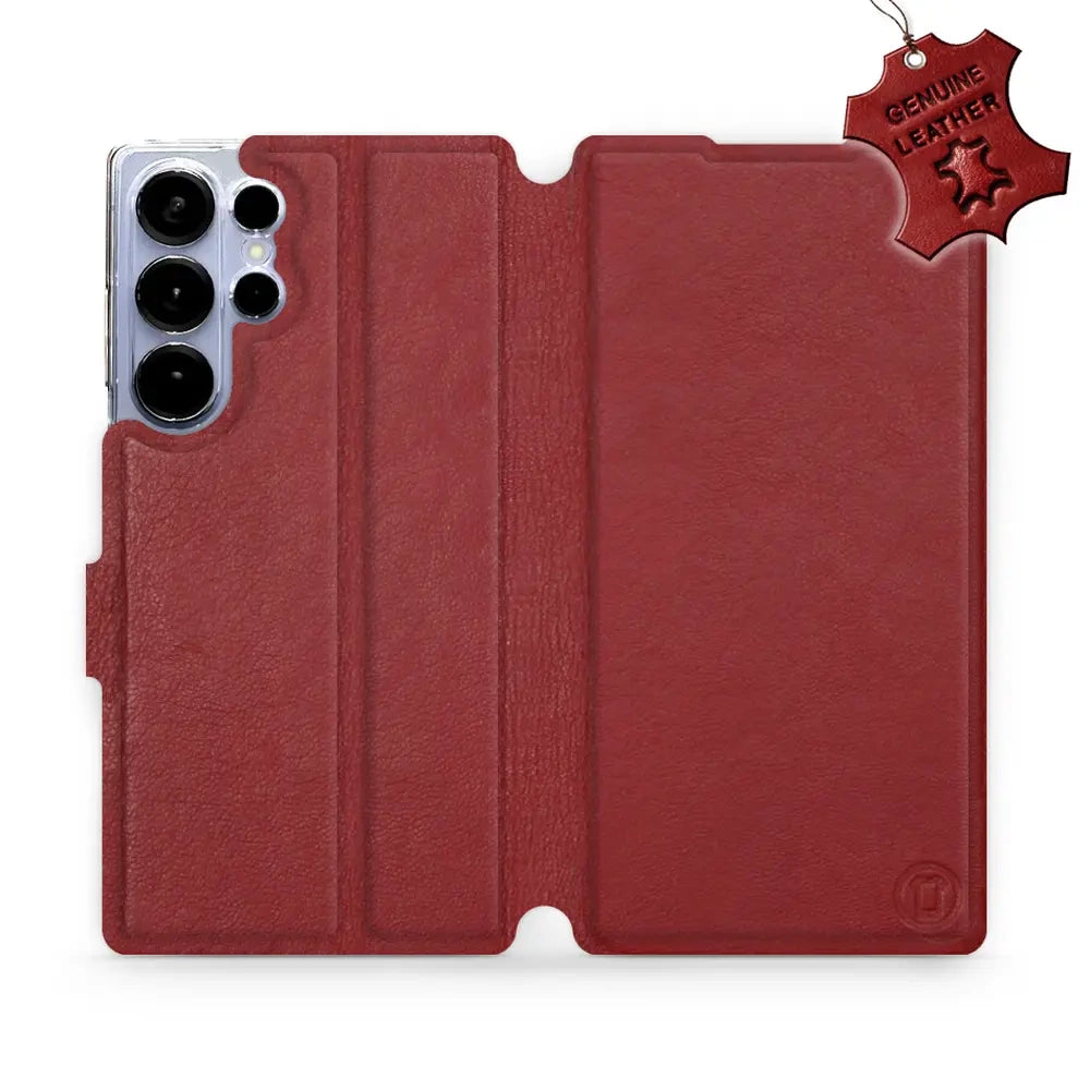 Echtleder Handyhülle für Galaxy S25 Ultra, Mobiwear Leather, Dunkelrot