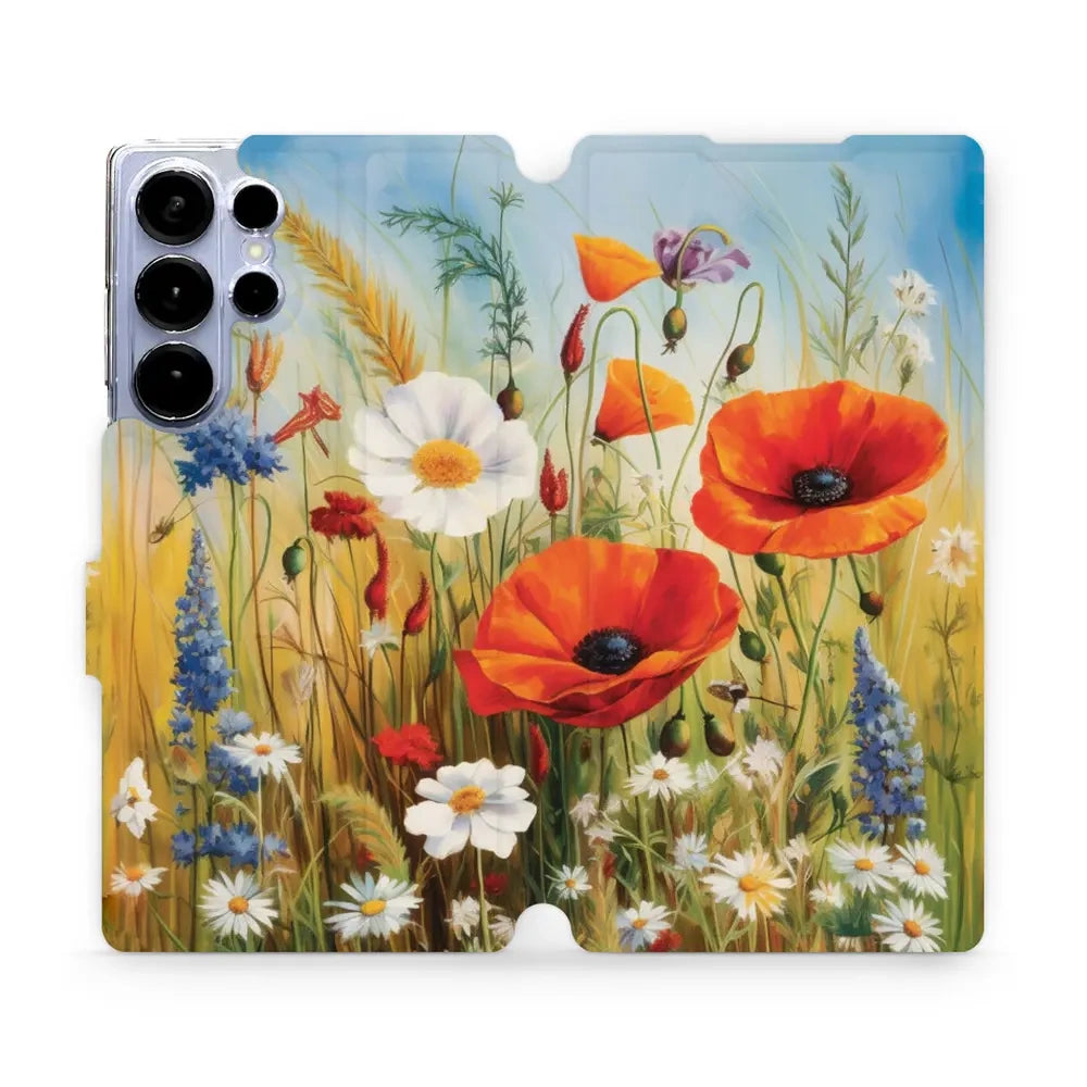 Handyhülle mit klappe für Galaxy S25 Ultra, Mobiwear Book, Wiesenblumen