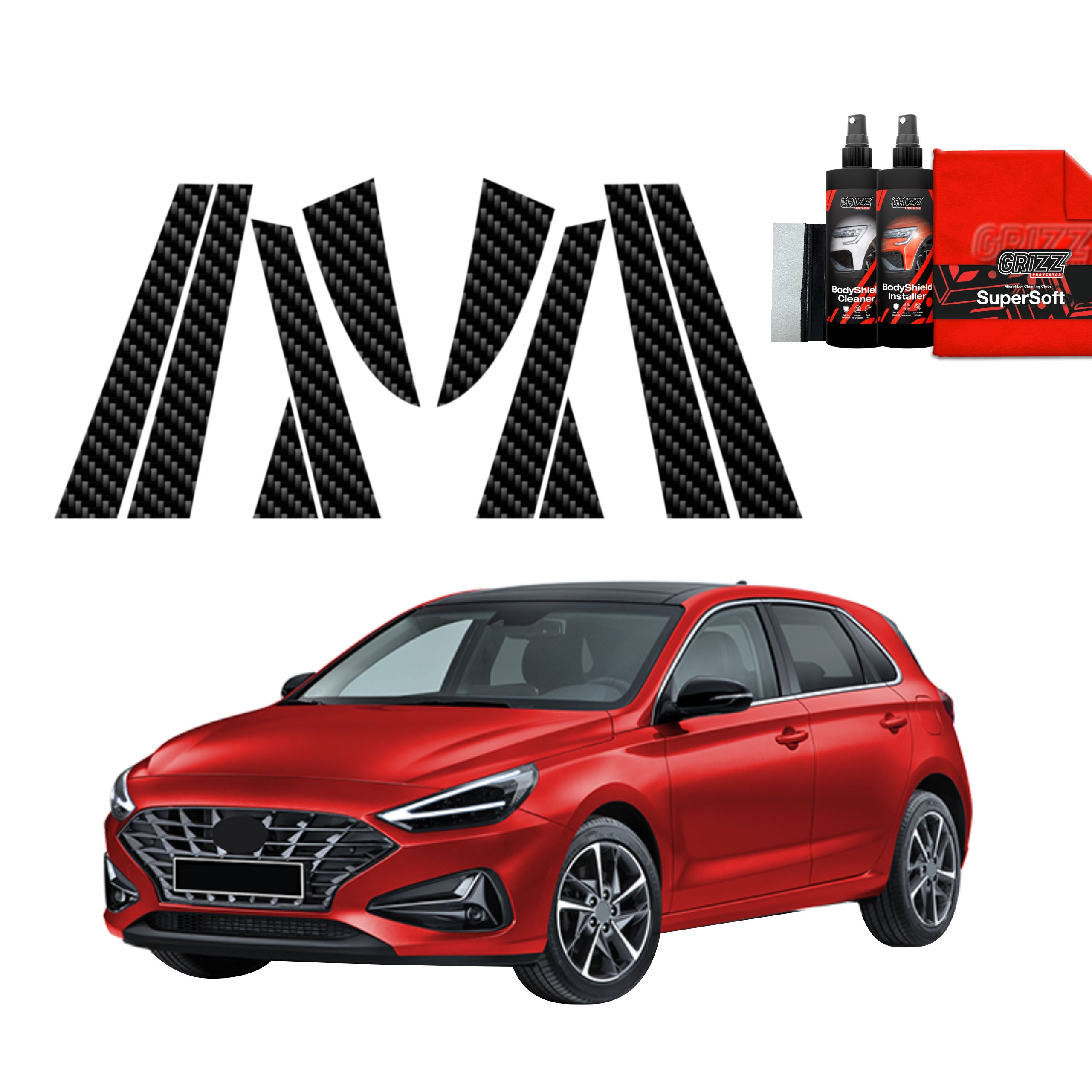 10in1 Kohlenstoff Schutzfolie Grizz Protector für B-C-Säule - Hyundai i30 Hatchback (2020-2026)