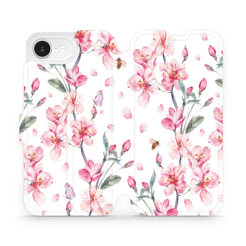 Handyhülle mit klappe für iPhone 17e / 16e, Mobiwear Book, Rosa Frühling