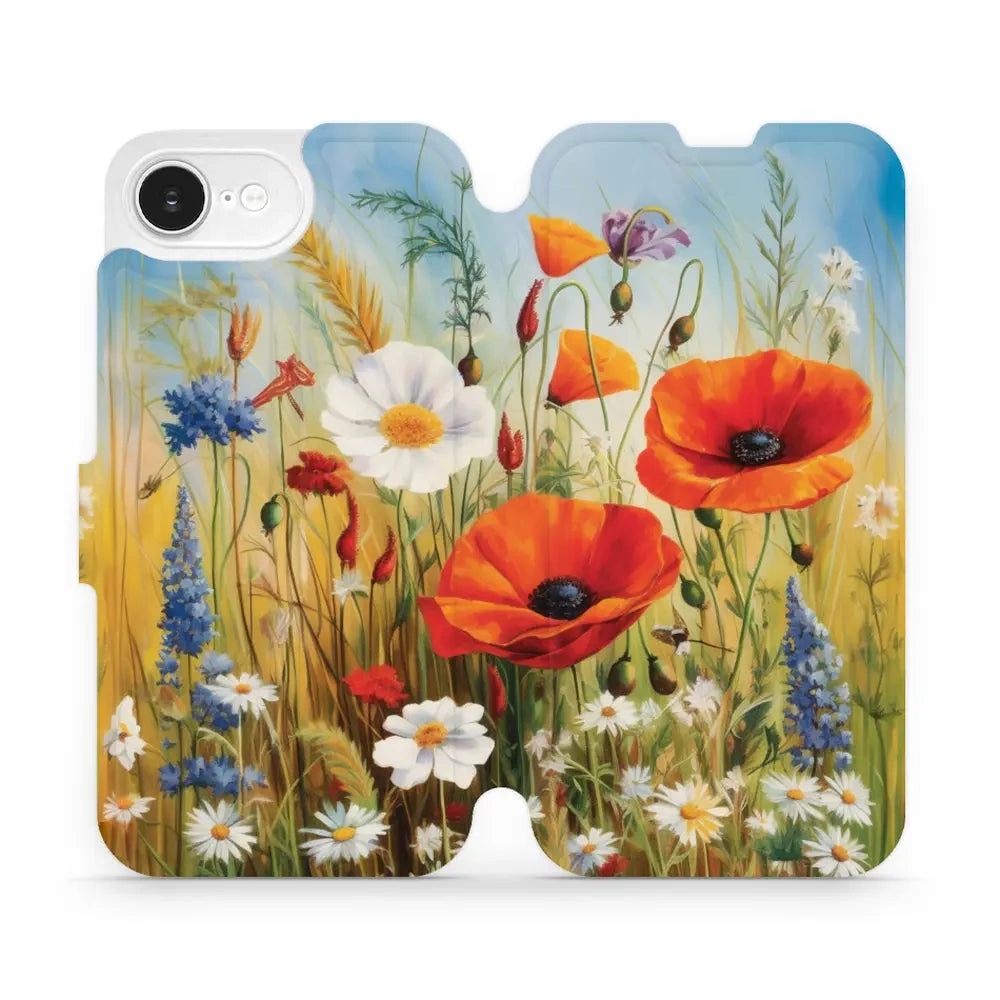 Handyhülle mit klappe für iPhone 17e / 16e, Mobiwear Book, Wiesenblumen