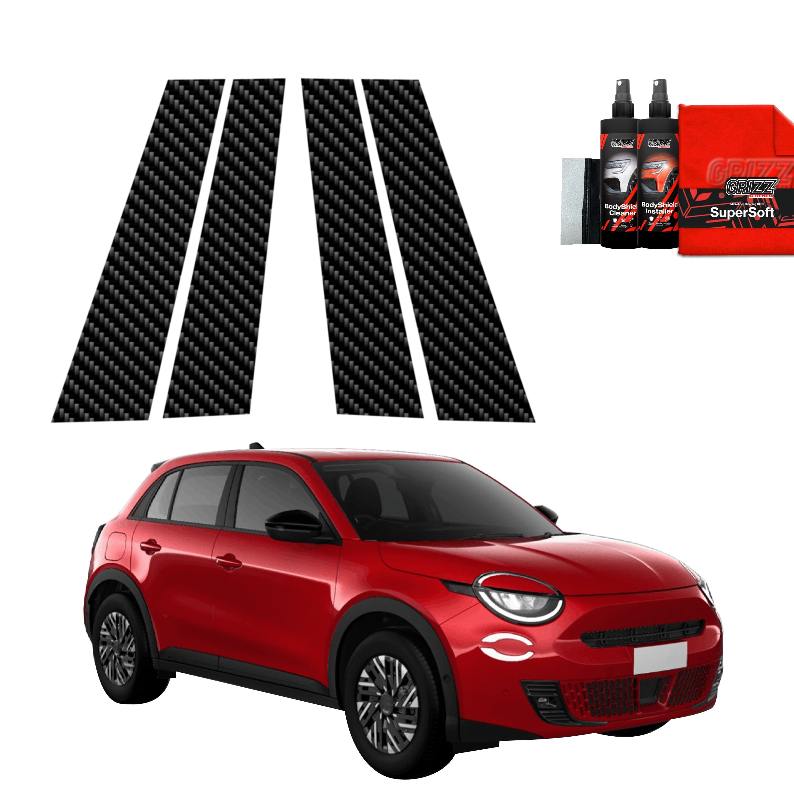 4in1 Kohlenstoff Schutzfolie Grizz Protector für B-C-Säule - Fiat 600 (2023-2026)