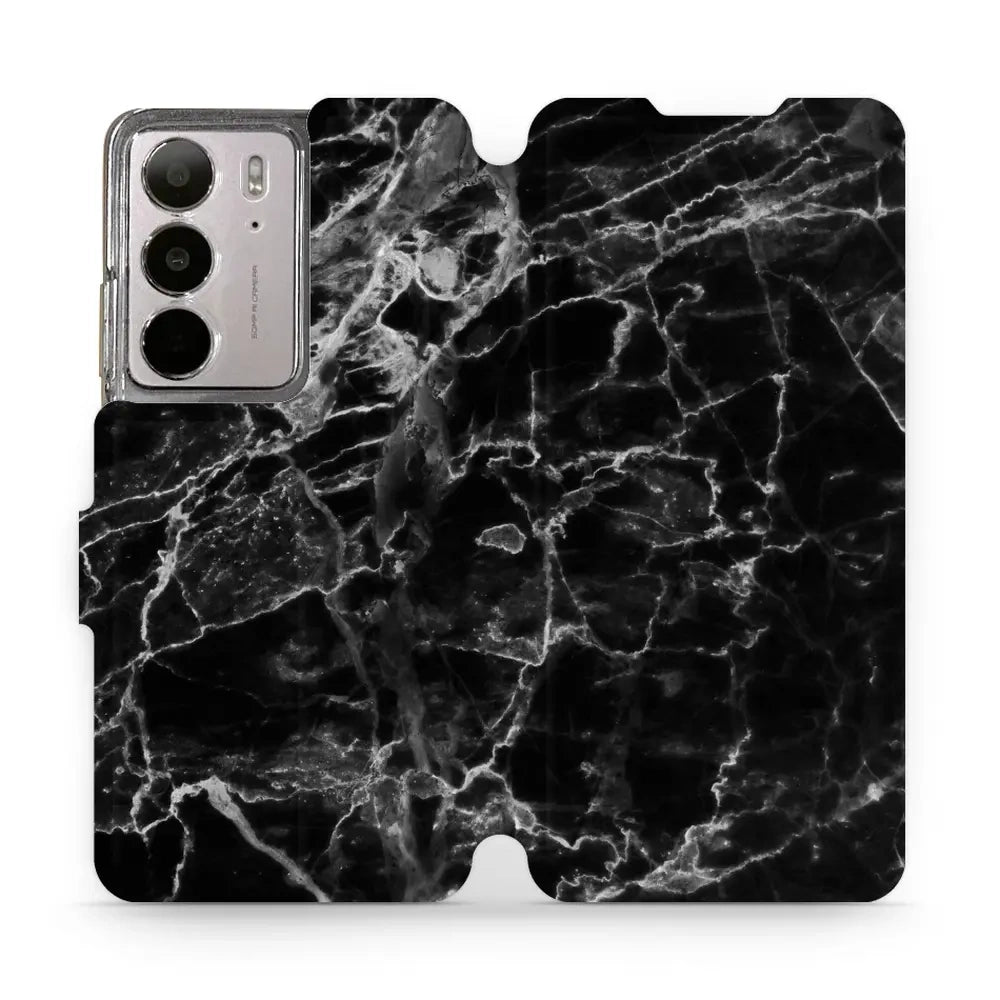 Handyhülle mit klappe für Realme C75 4G, Mobiwear Book, Schwarzer Marmor