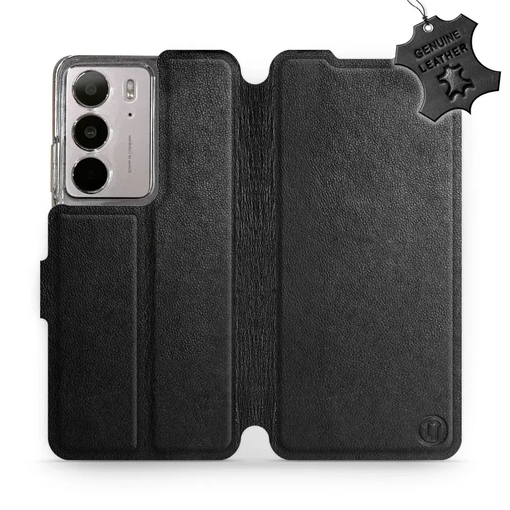 Echtleder Handyhülle für Realme C75 4G, Mobiwear Leather, Schwarz