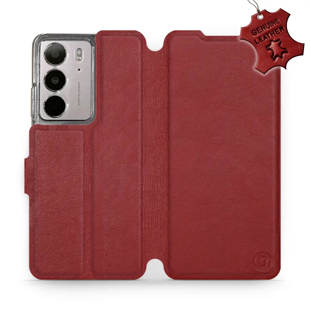 Echtleder Handyhülle für Realme C75 4G, Mobiwear Leather, Dunkelrot