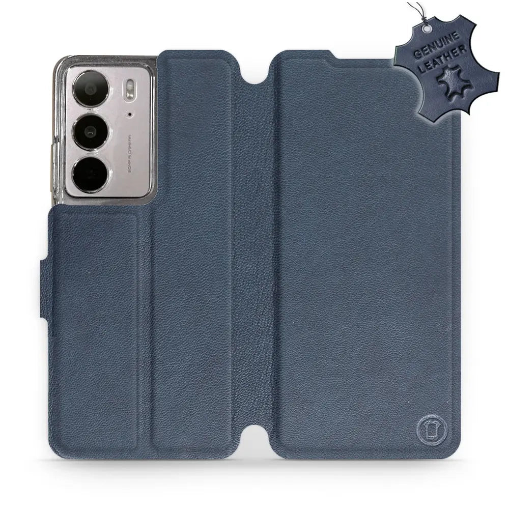 Echtleder Handyhülle für Realme C75 4G, Mobiwear Leather, Dunkelblau