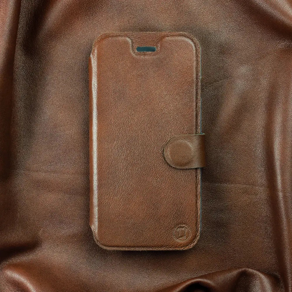 Echtleder Handyhülle für Realme 14 Pro 5G, Mobiwear Leather, Braun
