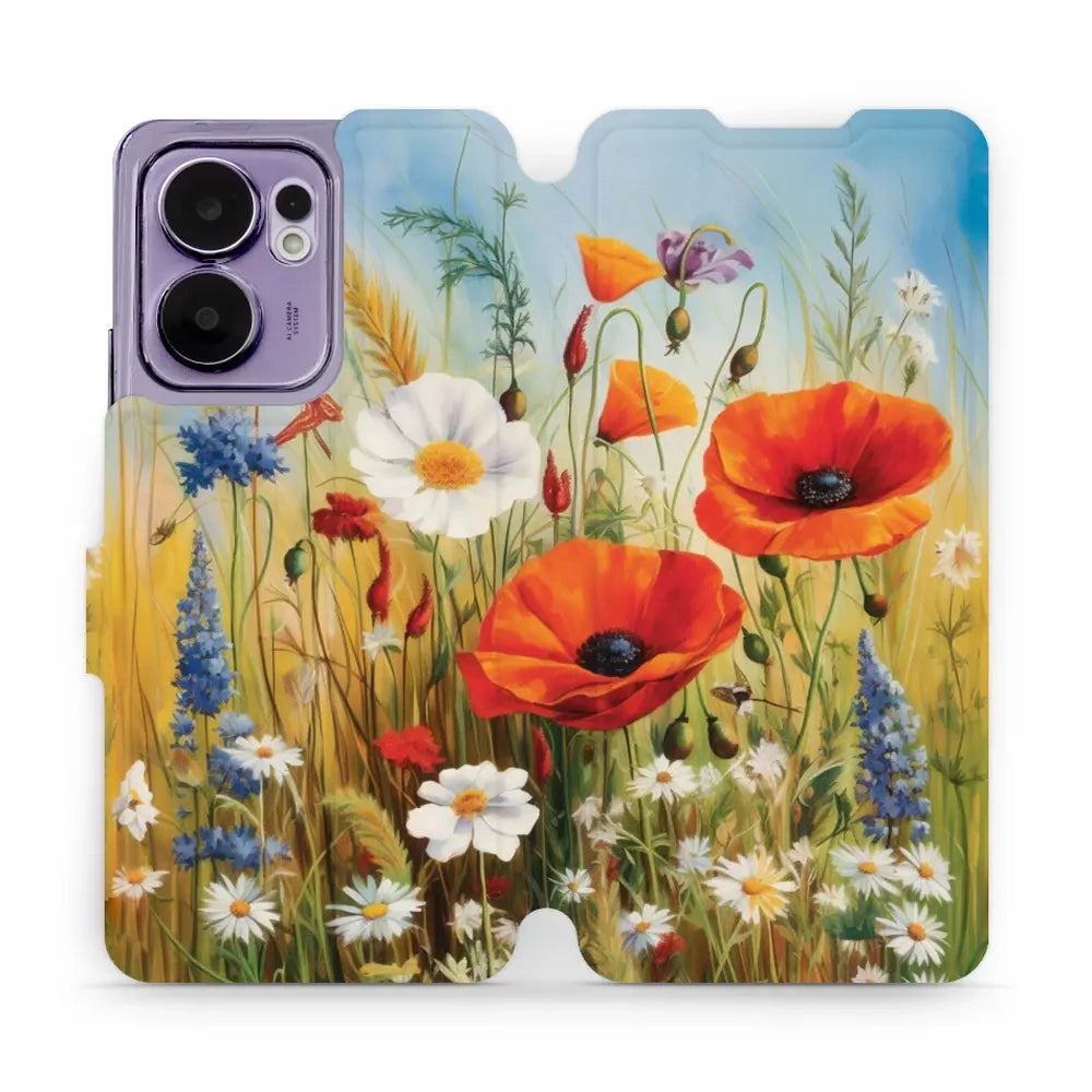 Handyhülle mit klappe für Oppo Reno13 F, Mobiwear Book, Wiesenblumen