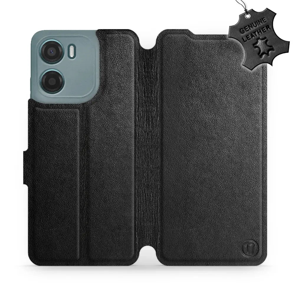 Echtleder Handyhülle für Motorola Moto G05, Mobiwear Leather, Schwarz