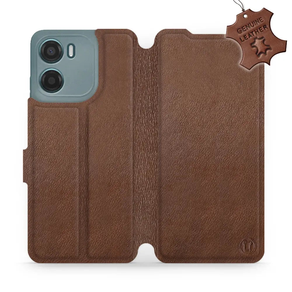 Echtleder Handyhülle für Motorola Moto G05, Mobiwear Leather, Braun