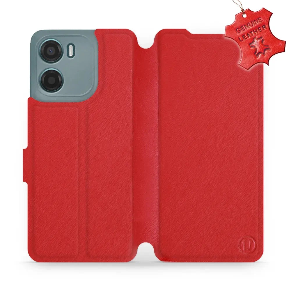 Echtleder Handyhülle für Motorola Moto G05, Mobiwear Leather, Rot