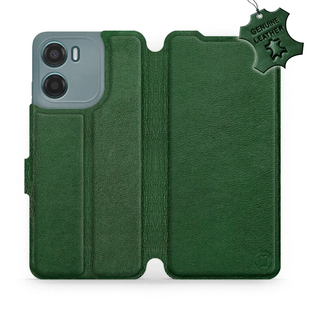 Echtleder Handyhülle für Motorola Moto G05, Mobiwear Leather, Grün
