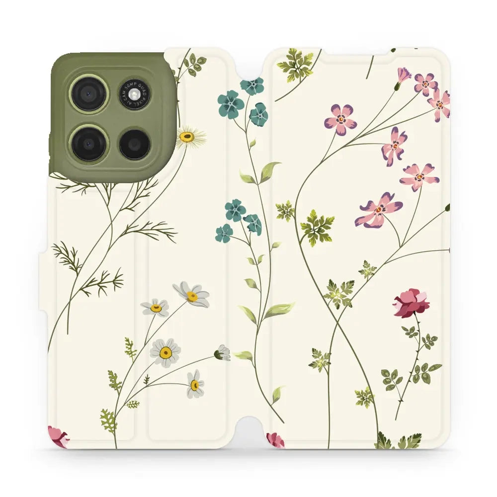 Handyhülle mit klappe für Motorola Moto G15, Mobiwear Book, Feldblumen