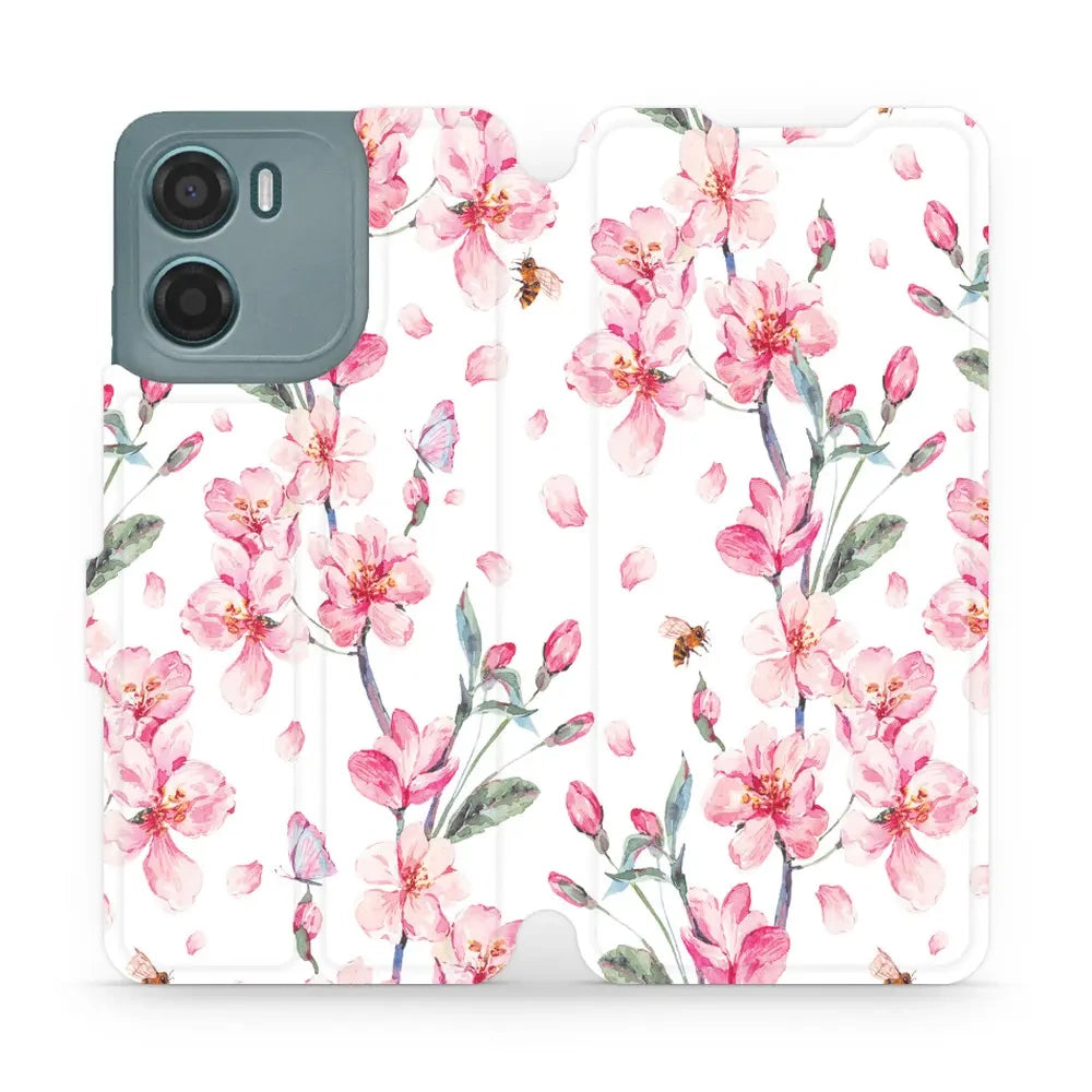 Handyhülle mit klappe für Motorola Moto E15, Mobiwear Book, Rosa Frühling