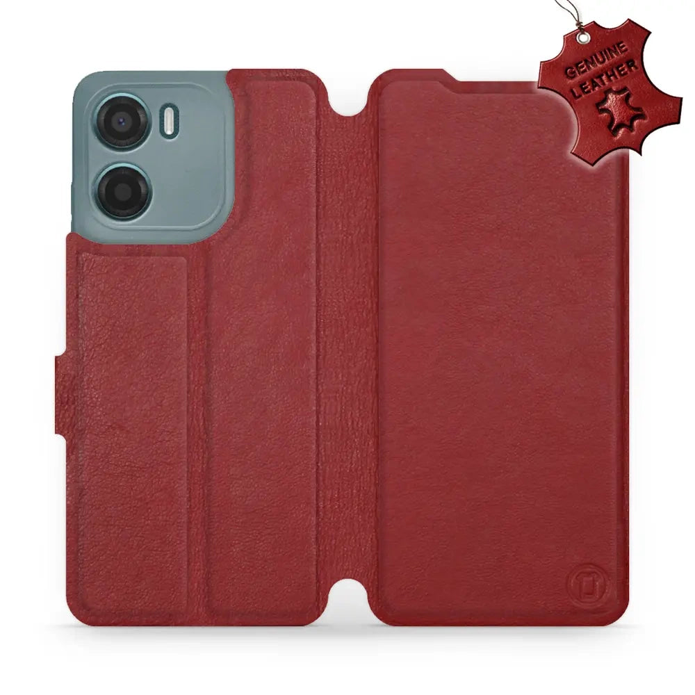 Echtleder Handyhülle für Motorola Moto E15, Mobiwear Leather, Dunkelrot