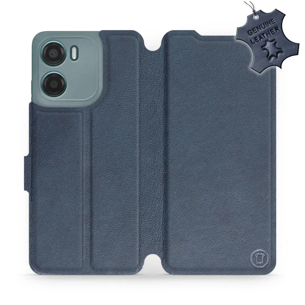 Echtleder Handyhülle für Motorola Moto E15, Mobiwear Leather, Dunkelblau