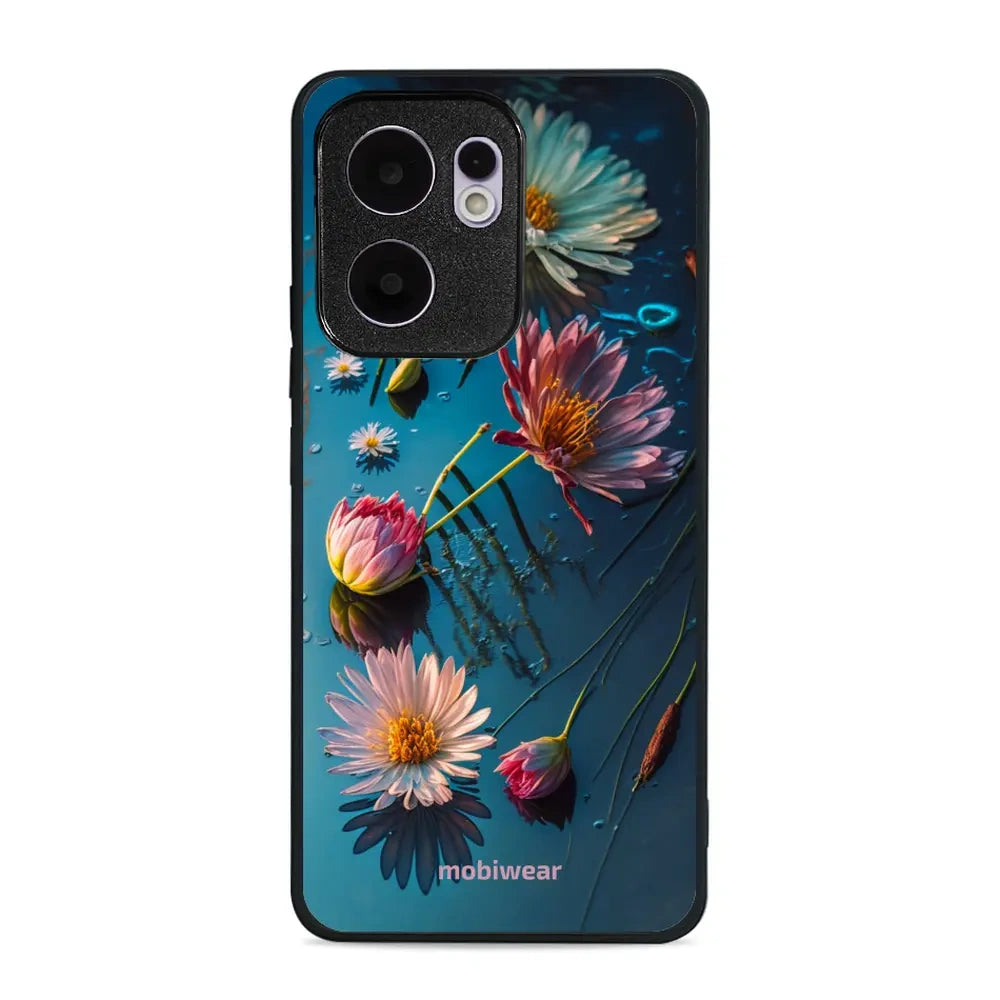 Handyhülle für Oppo Reno13 F, Mobiwear Glossy Case, Blau-Blumig