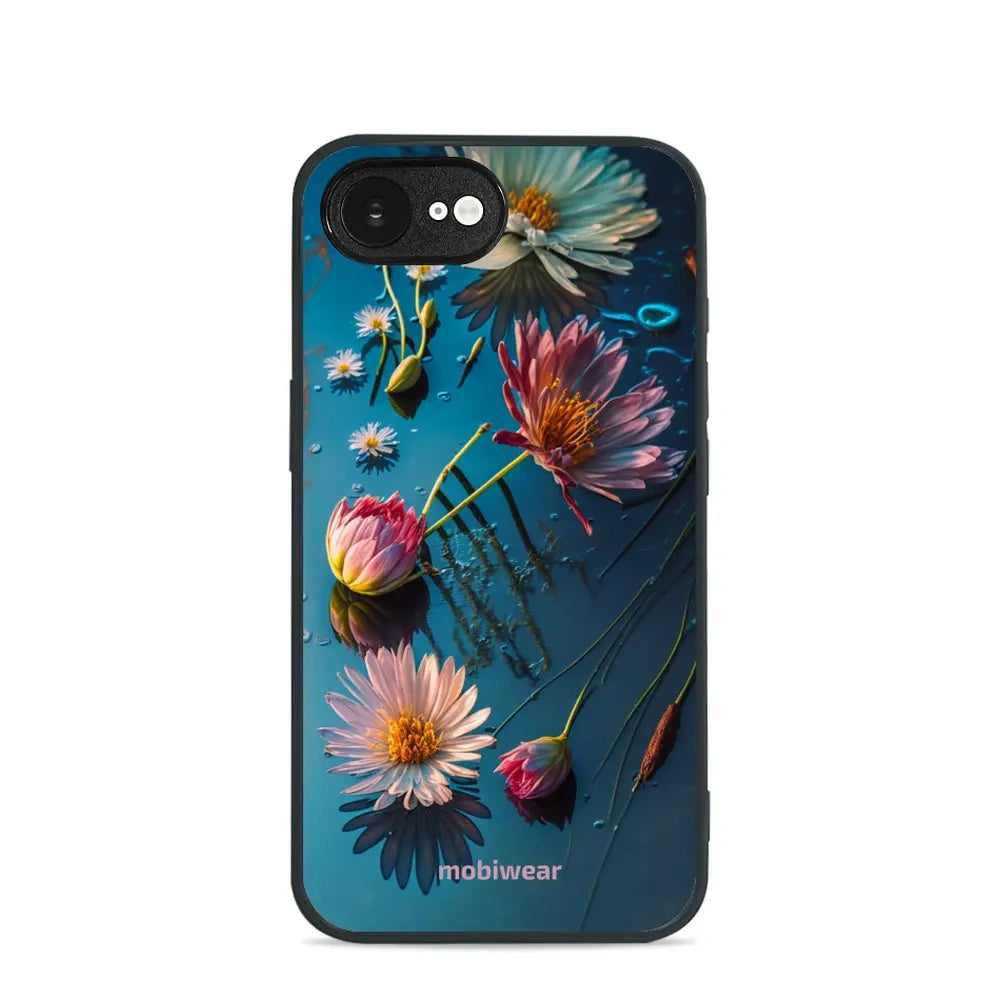 Handyhülle für iPhone 17e / 16e, Mobiwear Glossy Case, Blau-Blumig