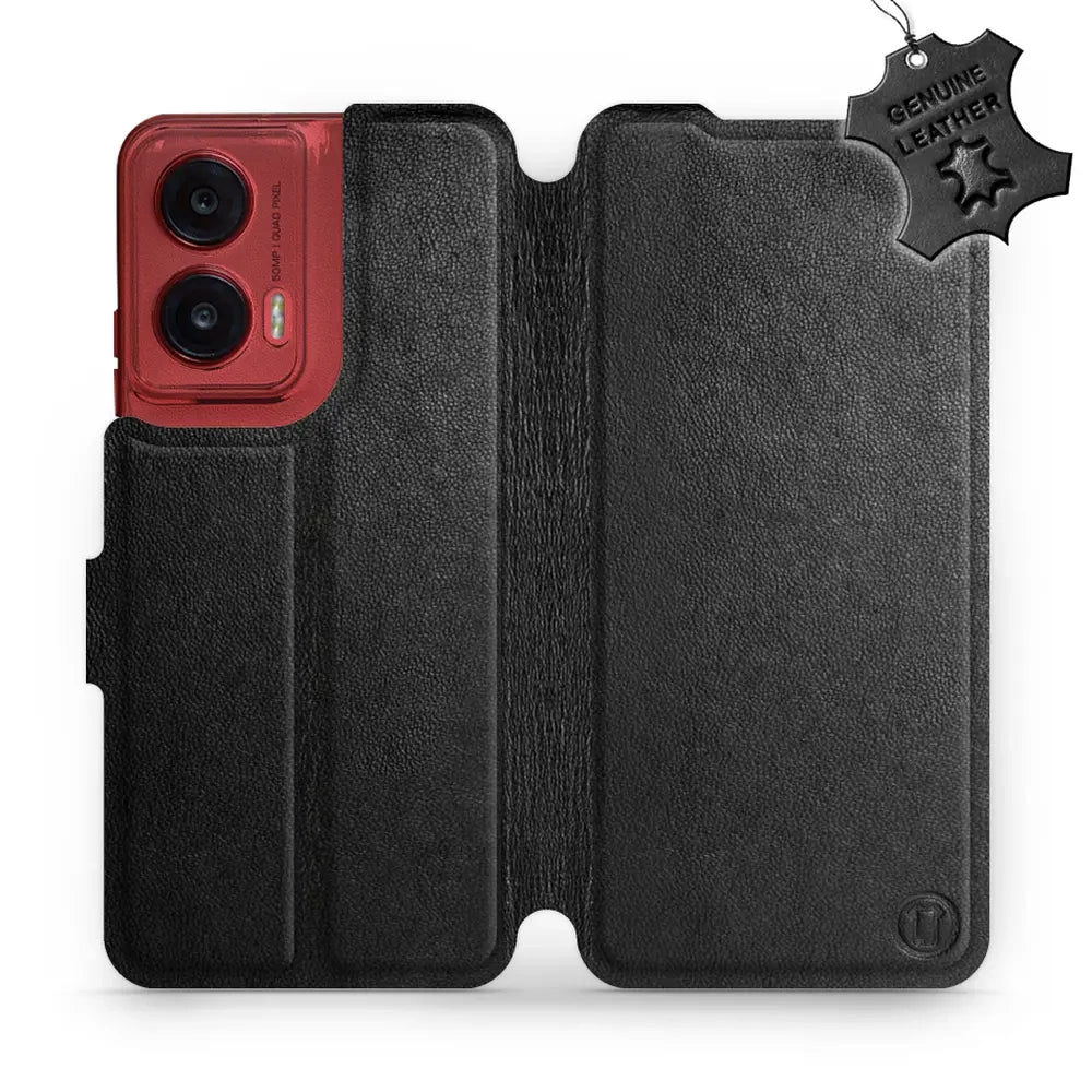 Echtleder Handyhülle für Motorola Moto G35 5G, Mobiwear Leather, Schwarz