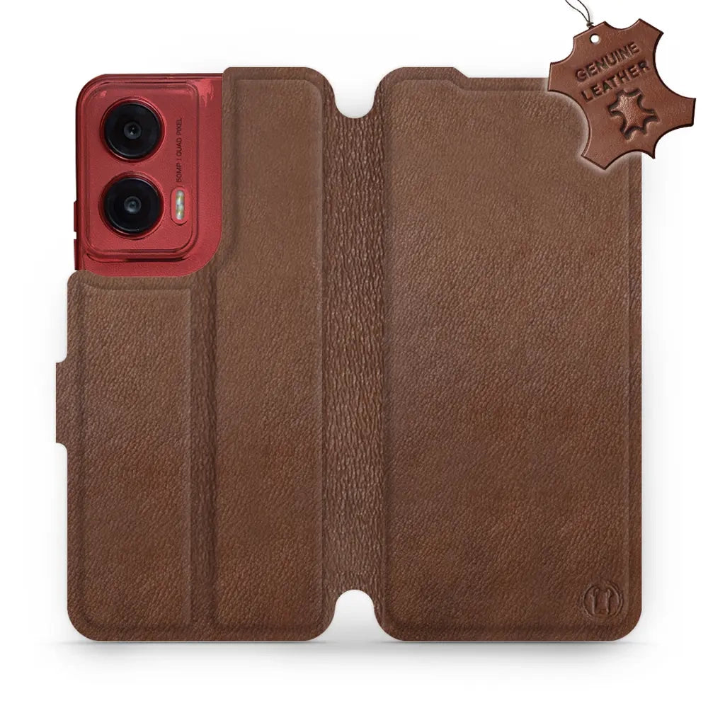 Echtleder Handyhülle für Motorola Moto G35 5G, Mobiwear Leather, Braun