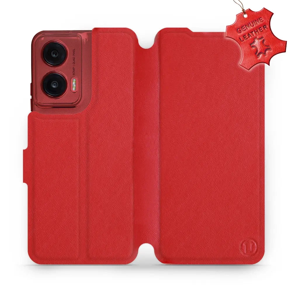 Echtleder Handyhülle für Motorola Moto G35 5G, Mobiwear Leather, Rot