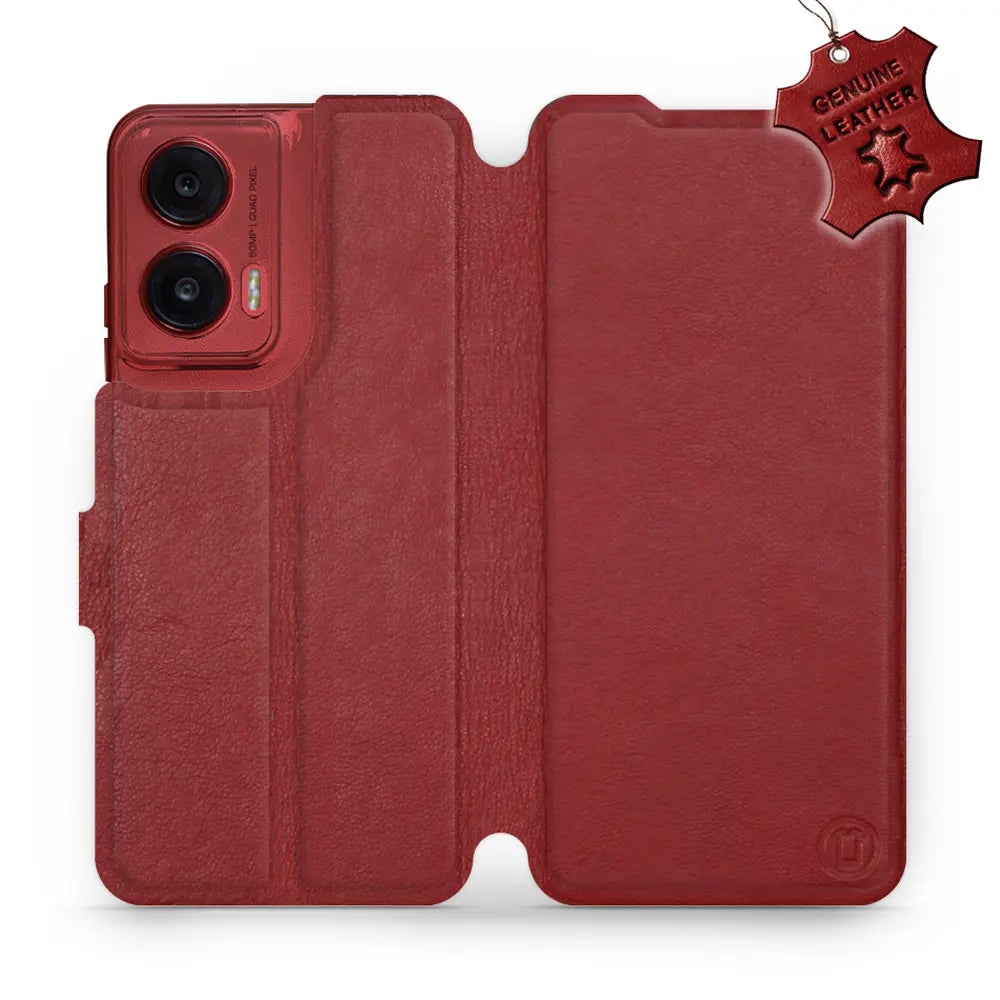 Echtleder Handyhülle für Motorola Moto G35 5G, Mobiwear Leather, Dunkelrot