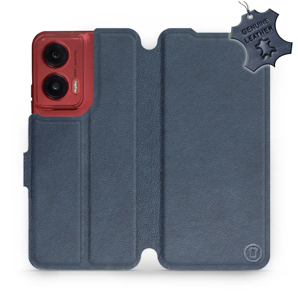 Echtleder Handyhülle für Motorola Moto G35 5G, Mobiwear Leather, Dunkelblau