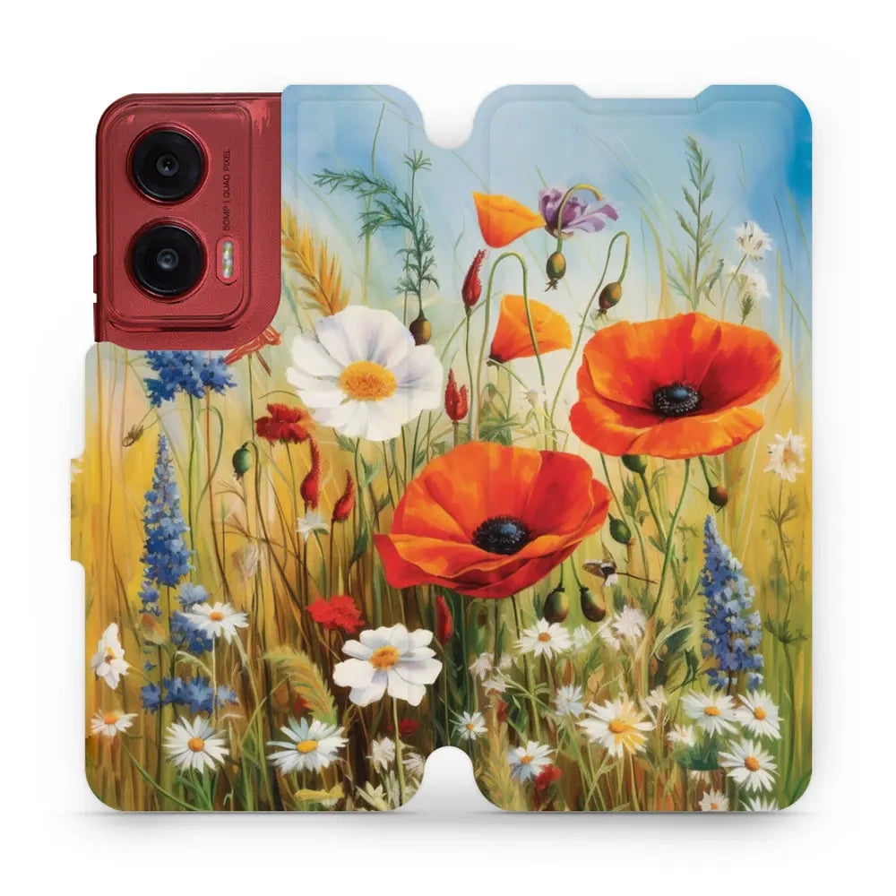 Handyhülle mit klappe für Motorola Moto G35 5G, Mobiwear Book, Wiesenblumen