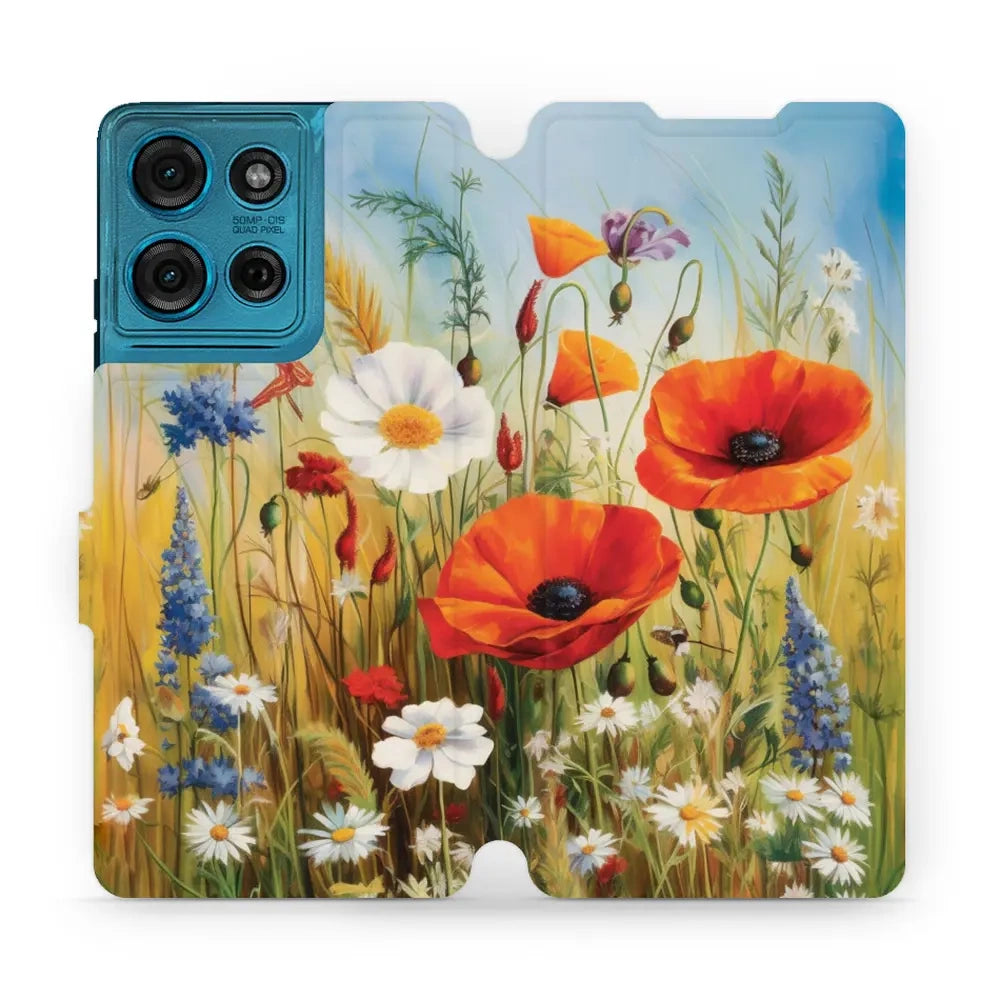 Handyhülle mit klappe für Motorola Moto G75 5G, Mobiwear Book, Wiesenblumen