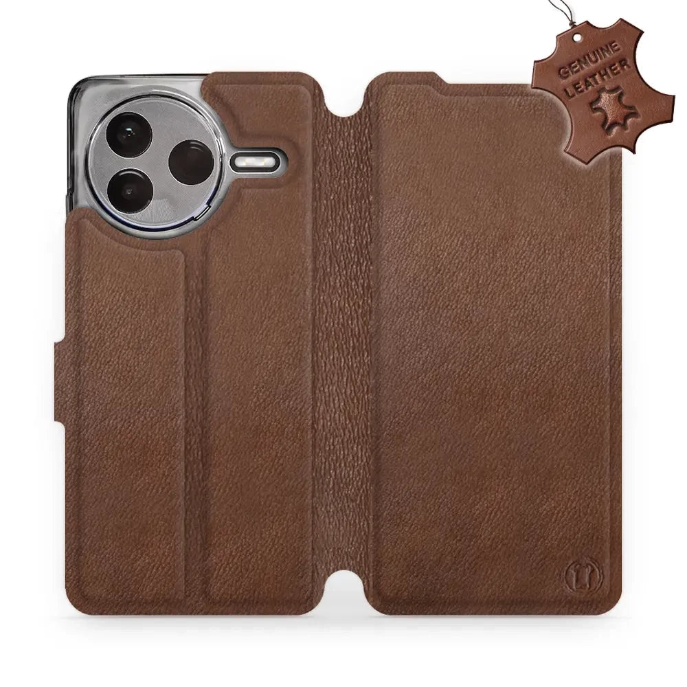 Echtleder Handyhülle für Xiaomi POCO F7 Pro, Mobiwear Leather, Braun