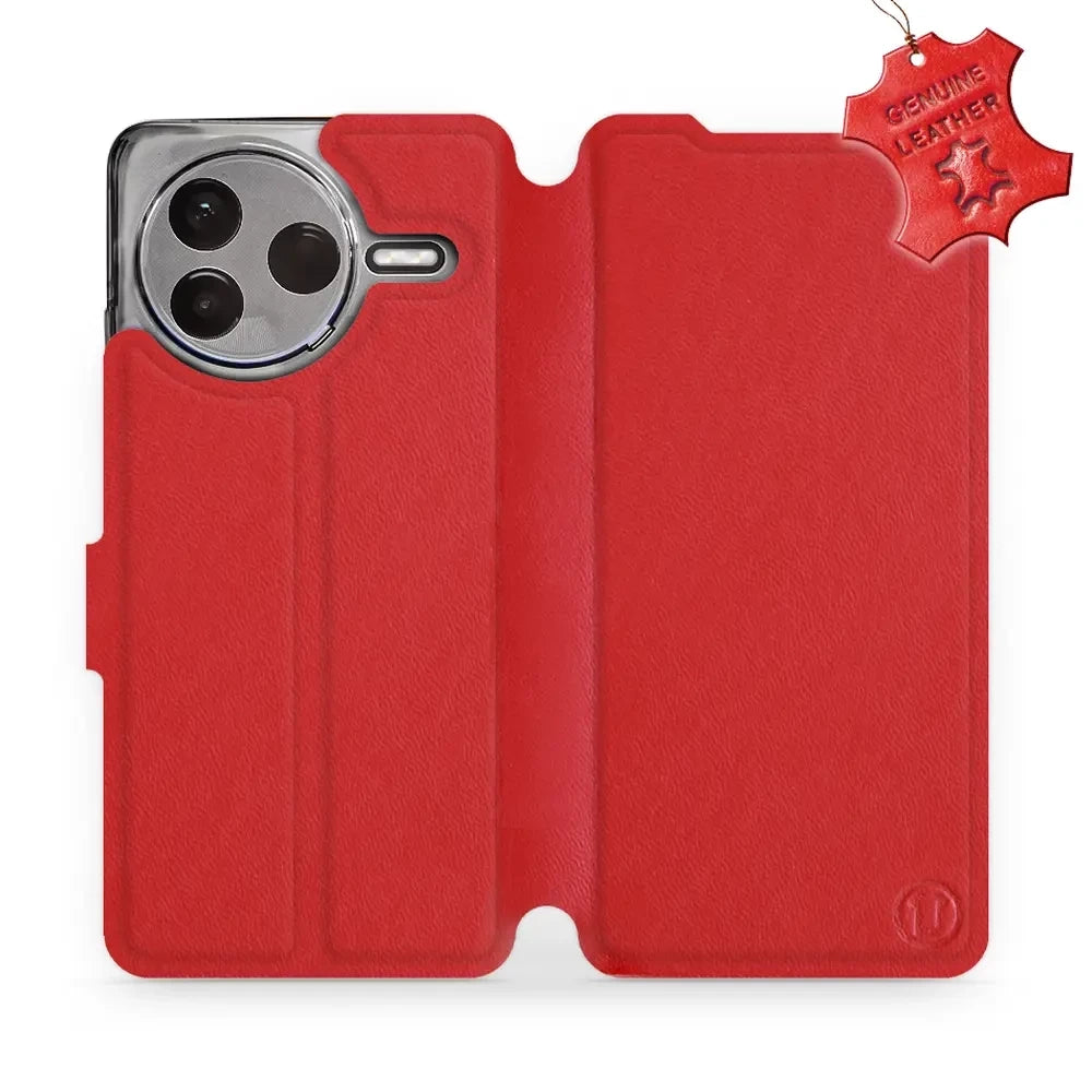 Echtleder Handyhülle für Xiaomi POCO F7 Pro, Mobiwear Leather, Rot