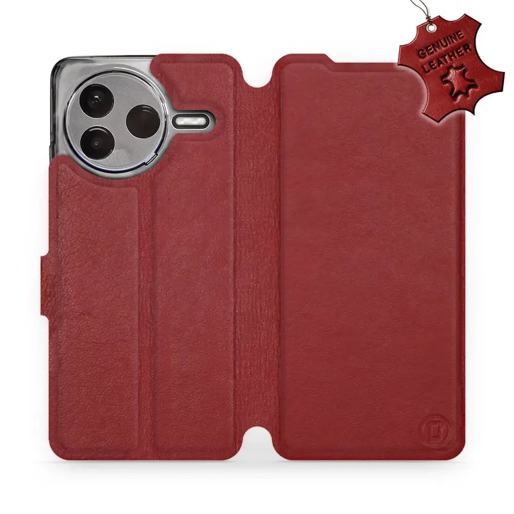 Echtleder Handyhülle für Xiaomi POCO F7 Pro, Mobiwear Leather, Dunkelrot
