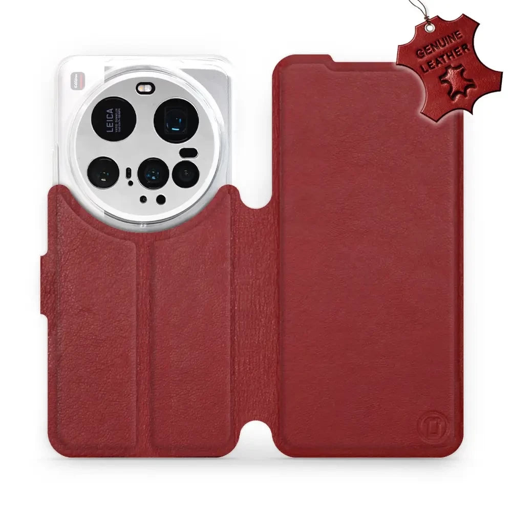 Echtleder Handyhülle für Xiaomi 15 Ultra, Mobiwear Leather, Dunkelrot