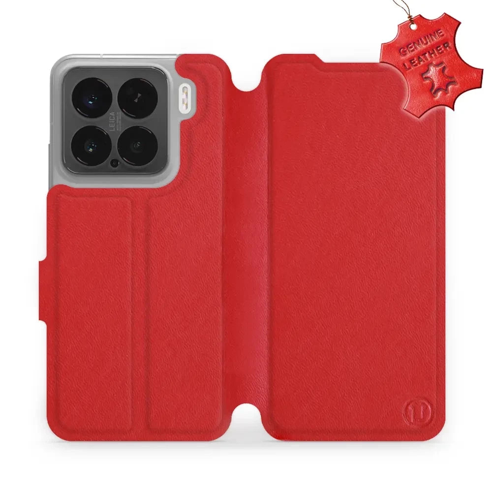 Echtleder Handyhülle für Xiaomi 15, Mobiwear Leather, Rot