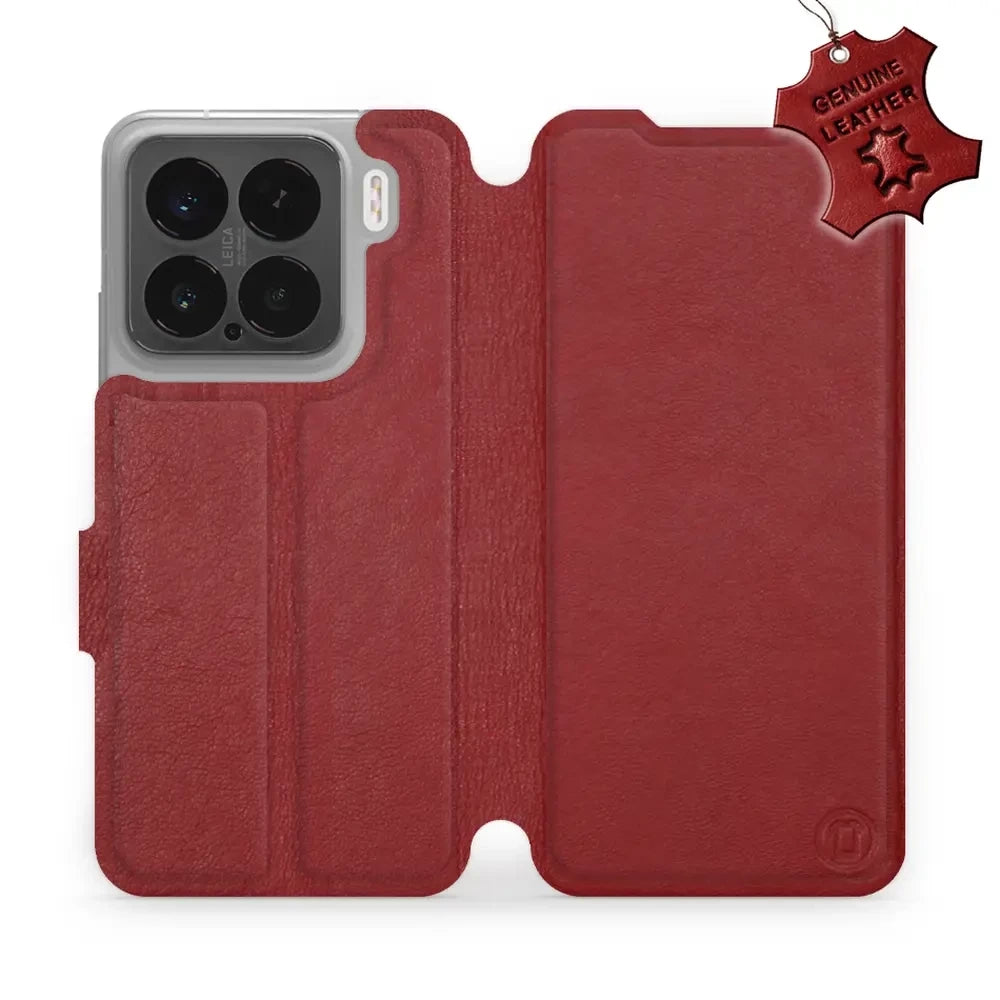 Echtleder Handyhülle für Xiaomi 15, Mobiwear Leather, Dunkelrot