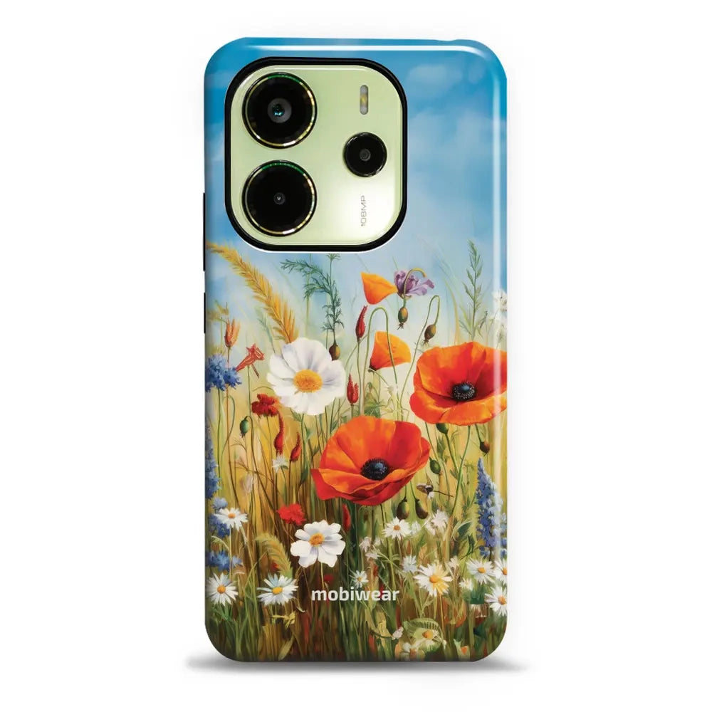 Handyhülle für Xiaomi Redmi Note 14 4G, Mobiwear Elite Pro, Wiesenblumen