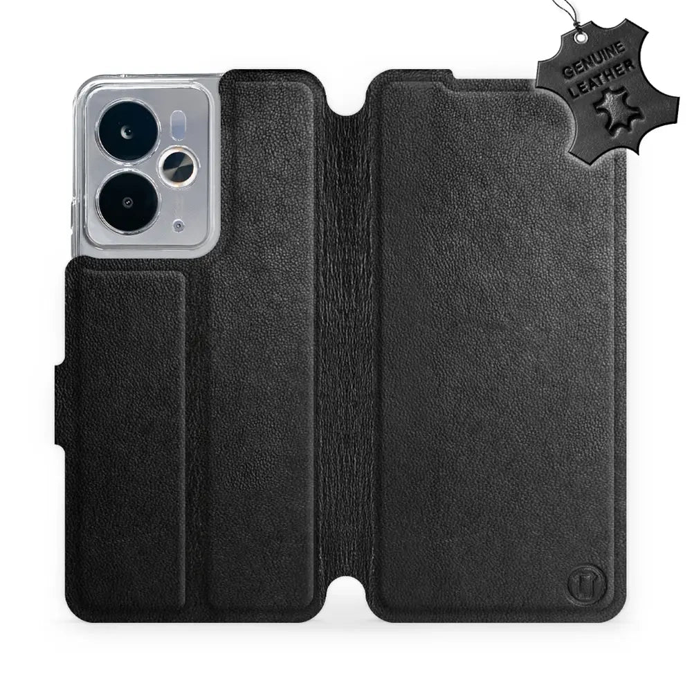 Echtleder Handyhülle für Realme 14 5G, Mobiwear Leather, Schwarz